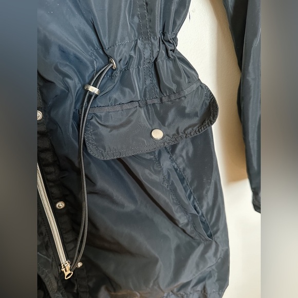 Olsen - Spring Long Hooded Jacket - Cinch Waist - Navy - Size 6 - Picture 4 of 10